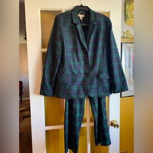 Appleseed's Women's Green and Blue Plaid Pantsuit Jacket size 16 pants size 14